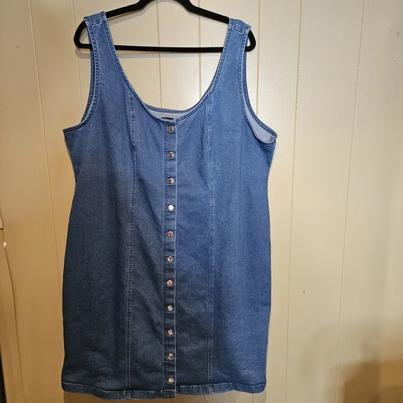 New Look Tank Top Denim Dress, Womens, Plus-Size 3X, Medium Wash - Picture 1 of 5